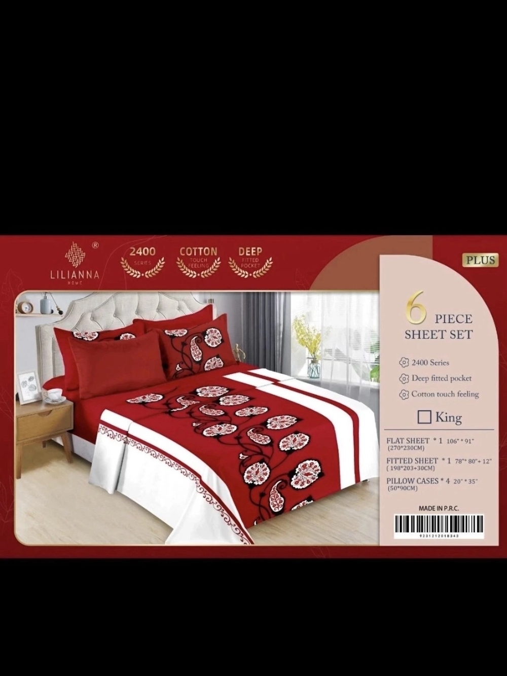 Liliana Red and White Floral 6-Piece Sheet Set